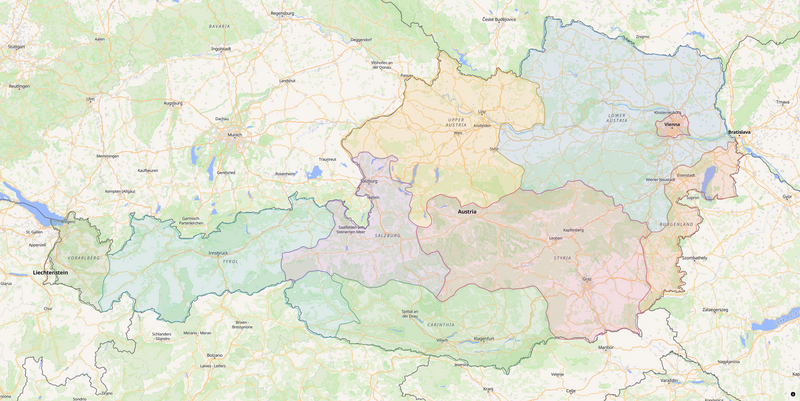 Locations with Austrian state polygons
